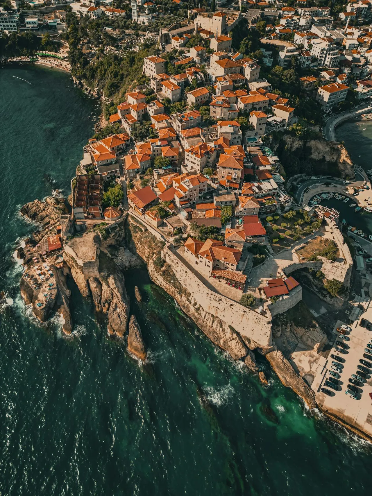 Ulcinj Old Town fortress walls overlooking the Adriatic Sea